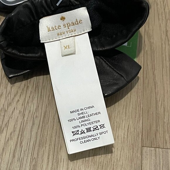 NWT Kate Spade Black Leather Self Knot Bow Gloves XL Style #KS1001658 New - Picture 5 of 7